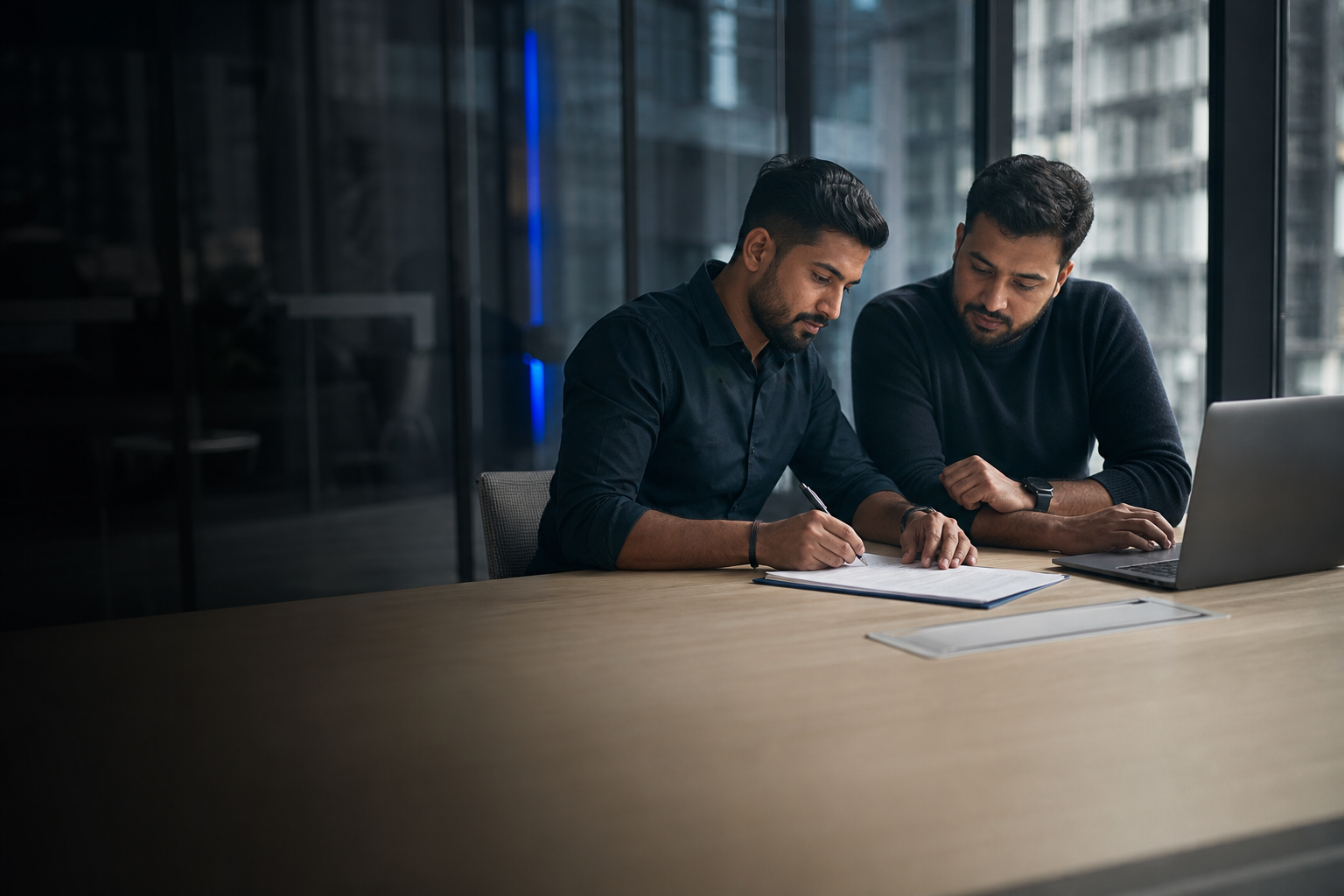 Two founders signing company incorporation paperwork